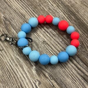 Kids Silicone Bead Keychain Bracelet - Blue and Red